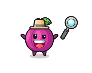 illustration of the plum fruit mascot as a detective who manages to solve a case