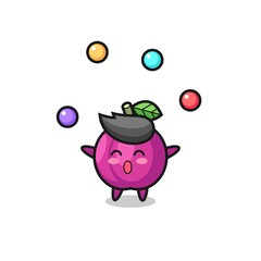 the plum fruit circus cartoon juggling a ball