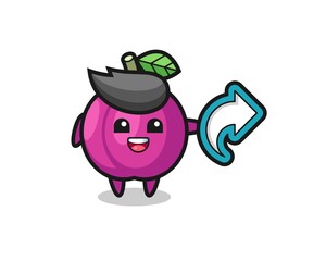 cute plum fruit hold social media share symbol