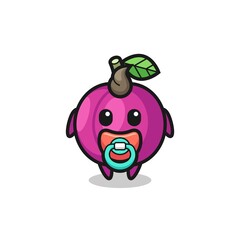 baby plum fruit cartoon character with pacifier