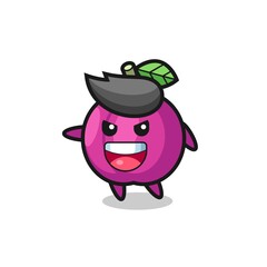 plum fruit cartoon with very excited pose