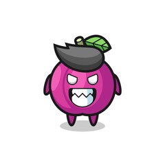 evil expression of the plum fruit cute mascot character