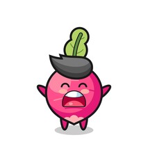 cute radish mascot with a yawn expression