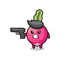 Fototapeta premium the cute radish character shoot with a gun