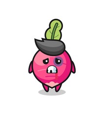 injured radish character with a bruised face