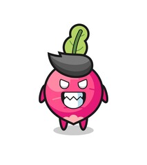 evil expression of the radish cute mascot character