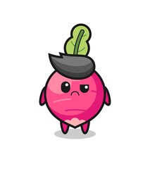 the mascot of the radish with sceptical face