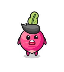 the shocked face of the cute radish mascot