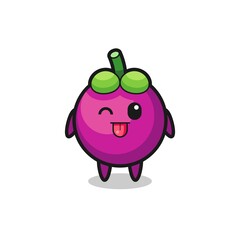 cute mangosteen character in sweet expression while sticking out her tongue