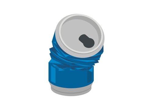 Broken blue colored soft drink can, simple illustration