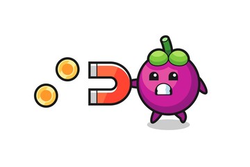 the character of mangosteen hold a magnet to catch the gold coins