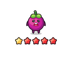 the illustration of customer bad rating, mangosteen cute character with 1 star