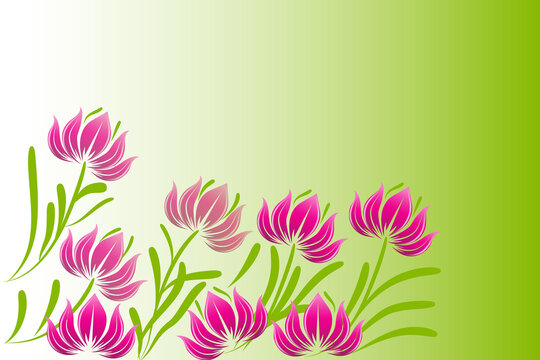 Pink lotus flowers on green background with copy space vector image render decorative template