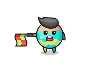 bath bombs character as line judge hold the flag straight horizontally