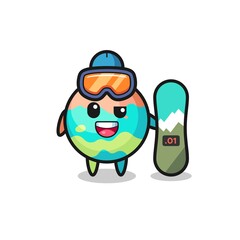 Illustration of bath bombs character with snowboarding style