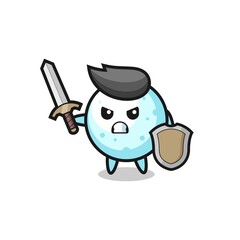 cute snow ball soldier fighting with sword and shield