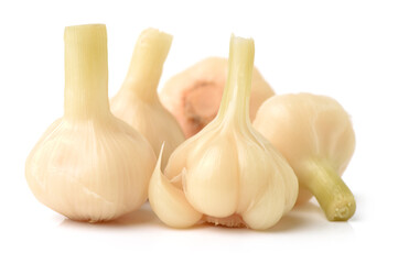 Sweet and sour garlic on white background 