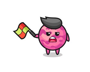 ice cream scoop cartoon as the line judge hold the flag up at a 45 degree angle