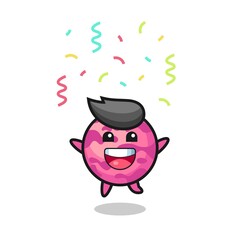 happy ice cream scoop mascot jumping for congratulation with colour confetti