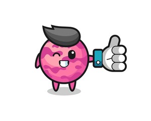 cute ice cream scoop with social media thumbs up symbol