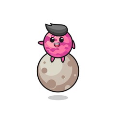 illustration of ice cream scoop cartoon sitting on the moon