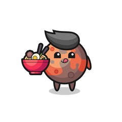 cute mars character eating noodles