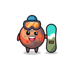 Illustration of mars character with snowboarding style