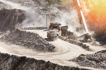Quarry mining with beautiful sunlight. The mining industry concept.