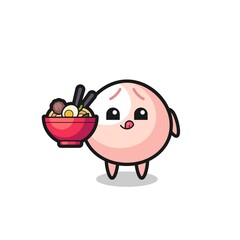 cute meatbun character eating noodles