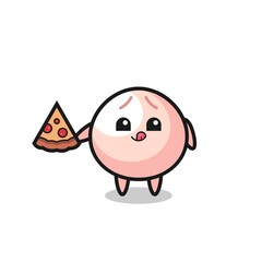 cute meatbun cartoon eating pizza
