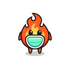 cute fire cartoon wearing a mask