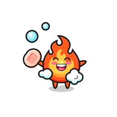 fire character is bathing while holding soap