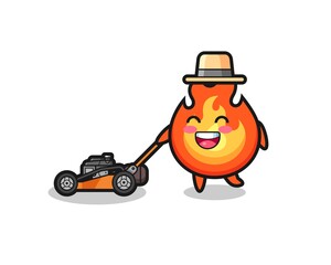 illustration of the fire character using lawn mower