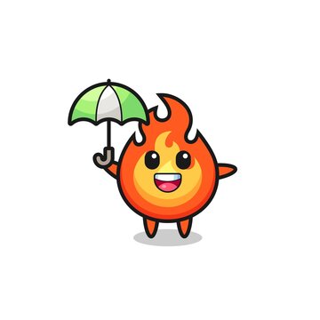 cute fire illustration holding an umbrella