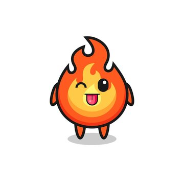 cute fire character in sweet expression while sticking out her tongue