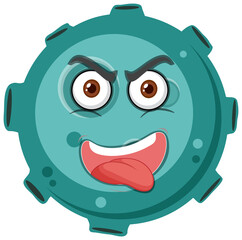 Asteroid cartoon character with crazy face expression on white background