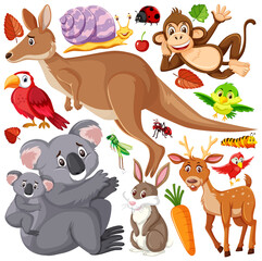 Naklejka premium Seamless pattern with cute wild animals on white background
