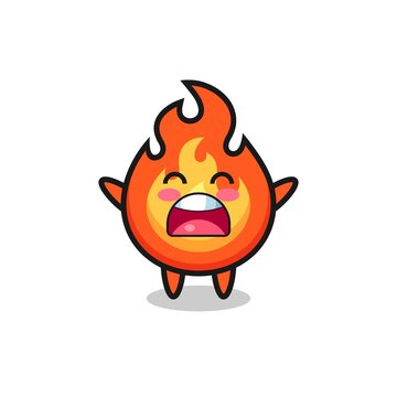 cute fire mascot with a yawn expression