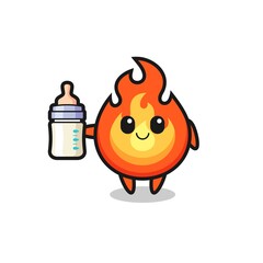 baby fire cartoon character with milk bottle