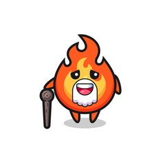 cute fire grandpa is holding a stick