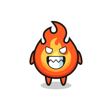 evil expression of the fire cute mascot character