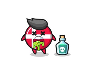 illustration of an denmark flag badge character vomiting due to poisoning