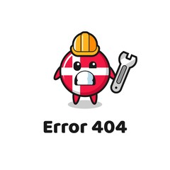 error 404 with the cute denmark flag badge mascot