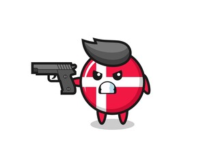 the cute denmark flag badge character shoot with a gun