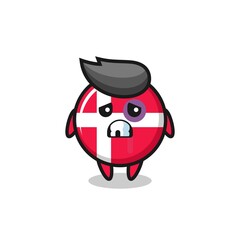 injured denmark flag badge character with a bruised face