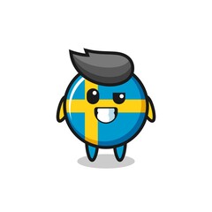 cute sweden flag badge mascot with an optimistic face