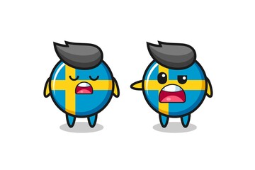 illustration of the argue between two cute sweden flag badge characters