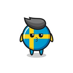 the bored expression of cute sweden flag badge characters