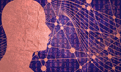 Man avatar profile view. Digital matrix overlay