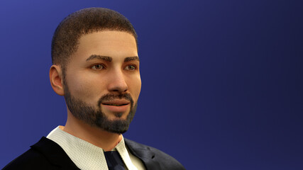 businessman portrait handsome guy suit and tie 3D illustration on blue studio background